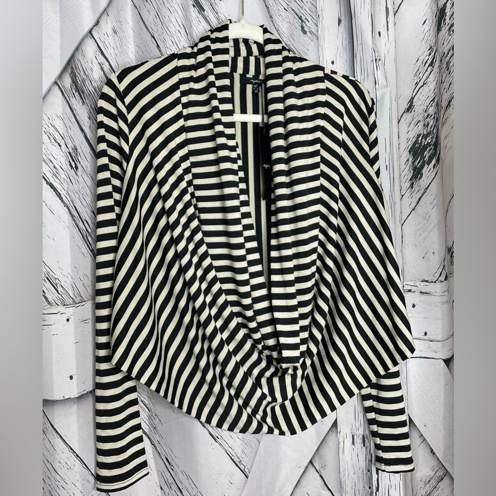NWT MYSTREE Stripe Top Draped Cowl Neck Cropped L
